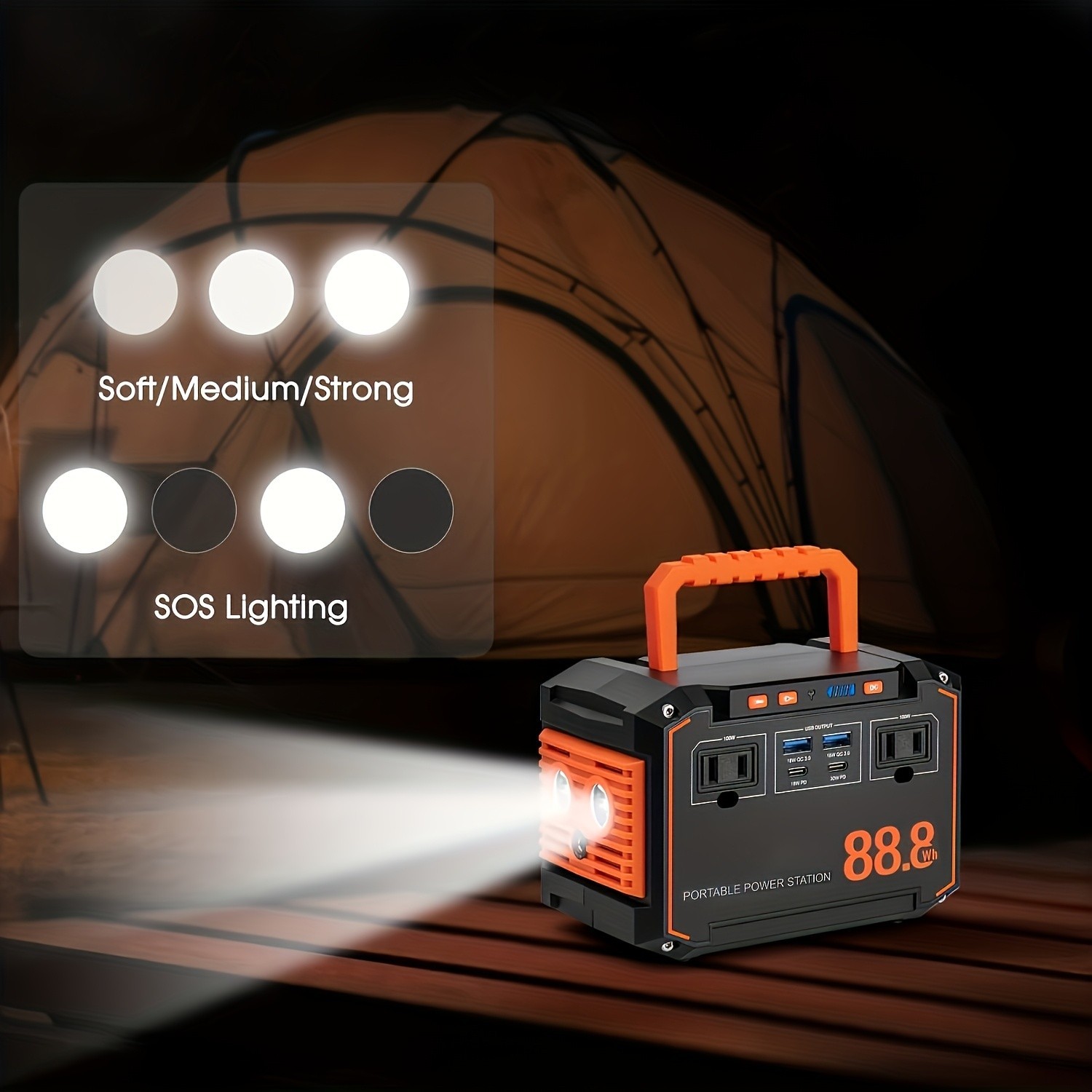 88.8Wh Portable Power Station 24000mAh Solar Generator AC USB Camping Backup