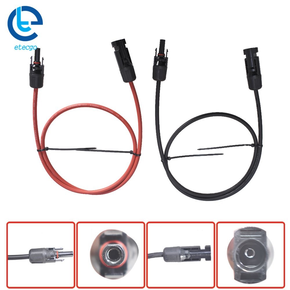 1 Pair Black + Red 10 AWG 3 Feet Solar Panel Extension Cable Wire Connector
