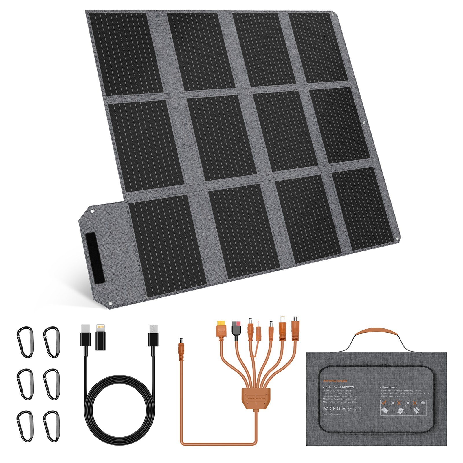 MHPOWOS Foldable Solar Panel USB C 120W for Bluetti Elite 30 V2 Solar Generator