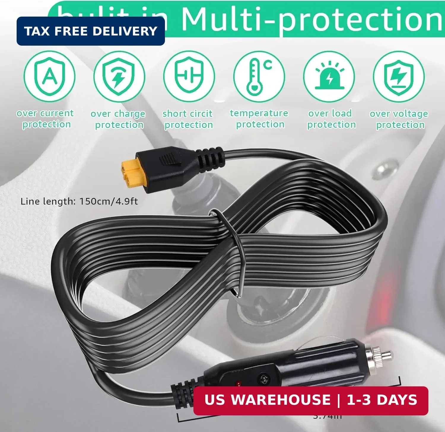 12V/24V XT60 Car Charging Cable Replacement for Ecoflow Delta/River Bluetti EB55