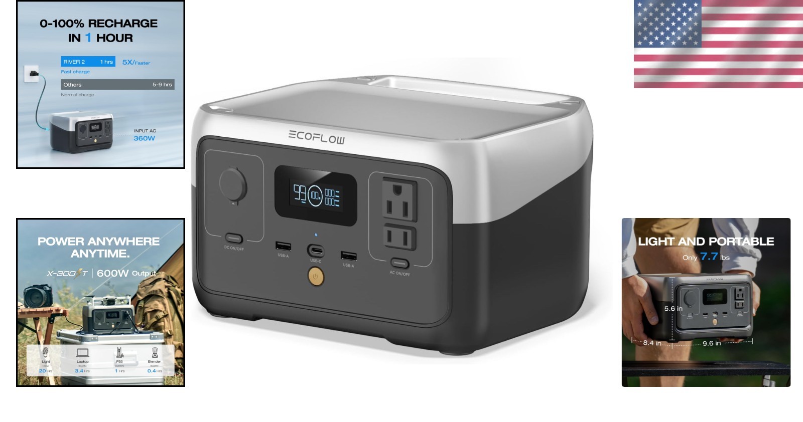 RIVER 2 Portable Power Station – 10- Battery, Fast Solar Recharge, 6 Outlets