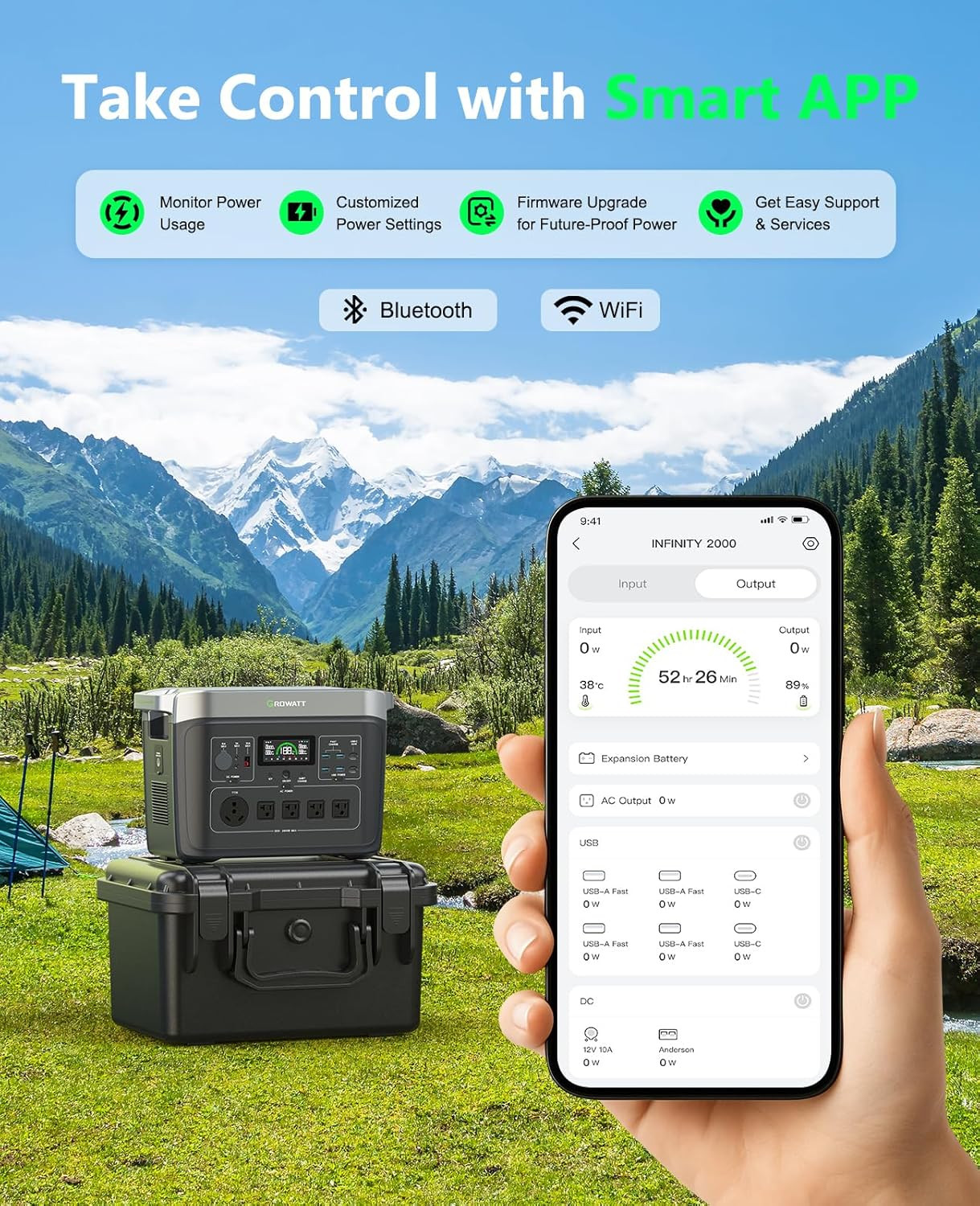 2000 Pro Portable Power Station, 2048Wh Lifepo4 Battery, 2400W AC Output Electri