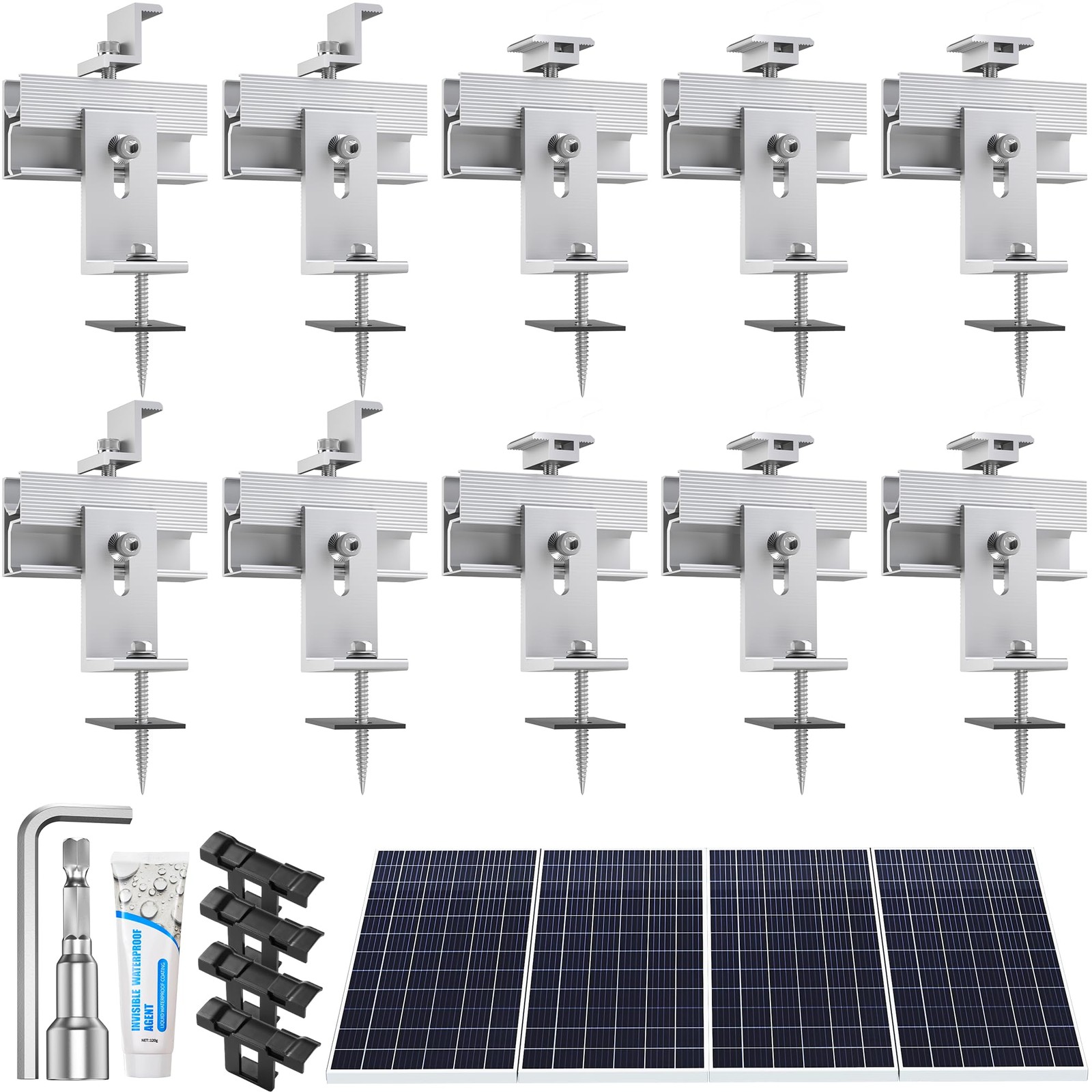 Solar Panel Mounting Brackets Kit 10Pcs Solar Roof Mount Kit for 1-4 Pieces T…