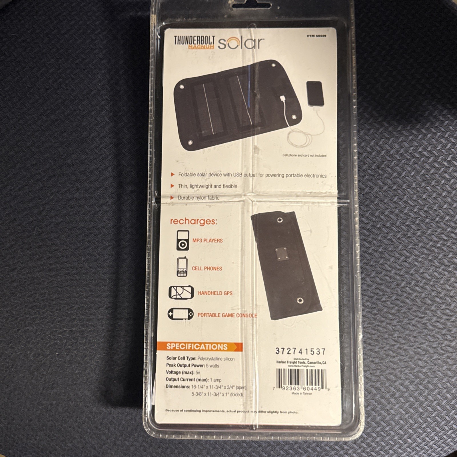 THUNDERBOLT Magnum 5 Watt Foldable Solar Panel Charger
