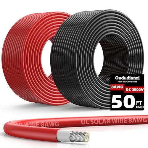 8AWG Solar Panel Wire 2x50Ft Tinned Copper PV Extension Cable for RV Boat Outdoo