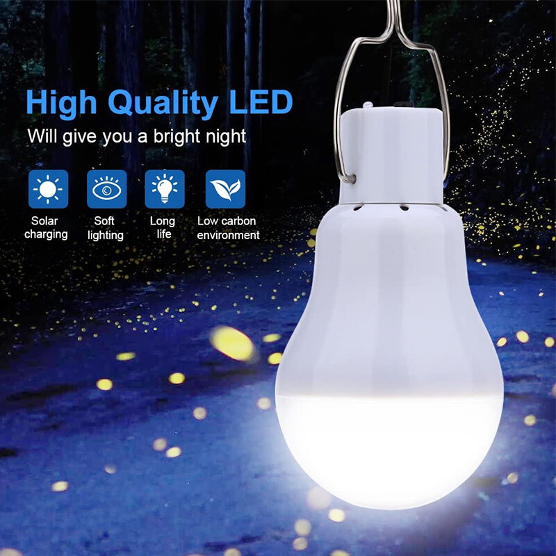 1W 6V Mini Solar Panel & 15W Rechargeable LED Light Bulb for Camping Garden US