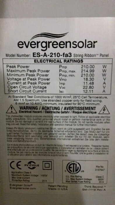 Solar Panles 210w evergreensolar ES-A-210-fa3 Series Photovoltaic string ribbon