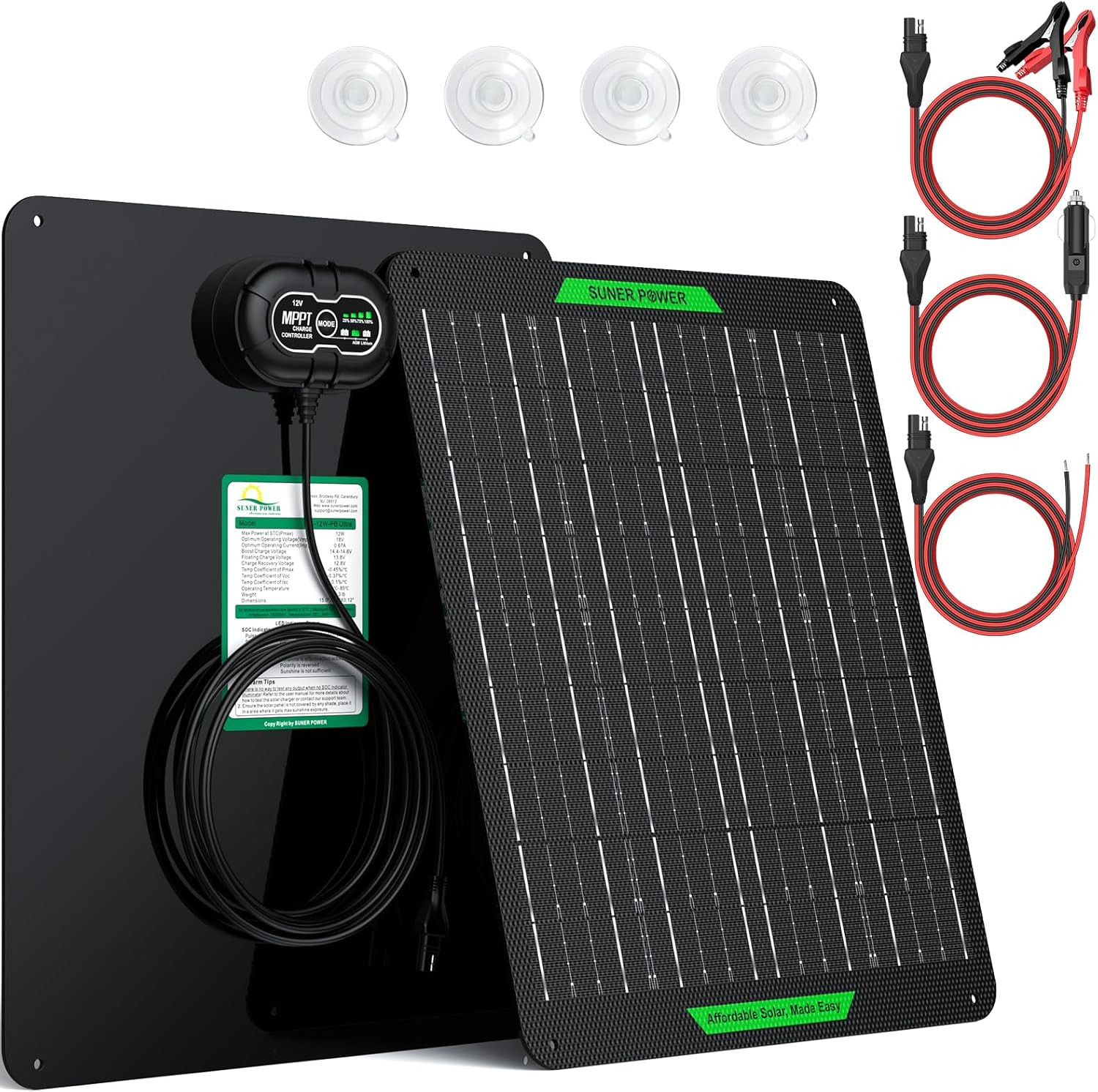 Waterproof 20W 12V Solar Battery Charger & Maintainer PRO, Built-In Ultrasmart M