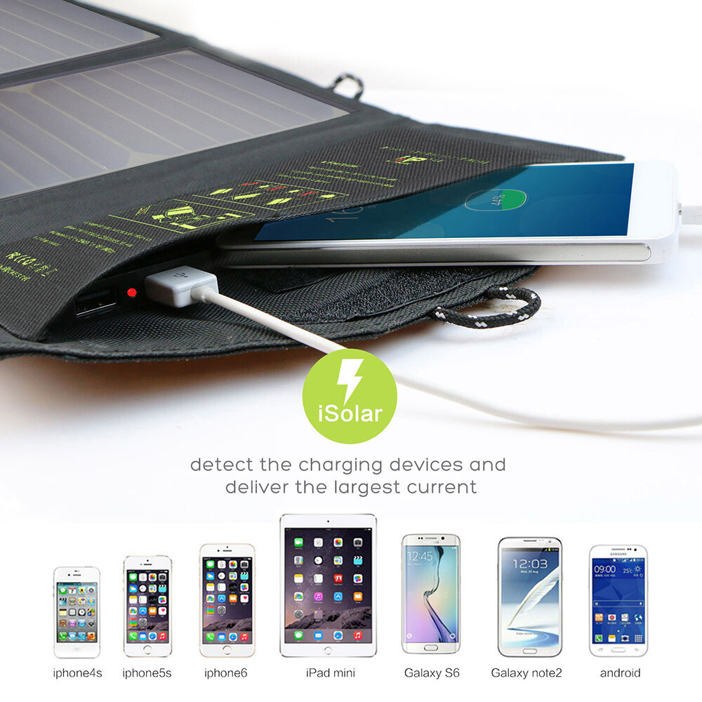 ALLPOWERS Solar Panel 5V 21W Portable Solar Charger USB Output For Camping Hike
