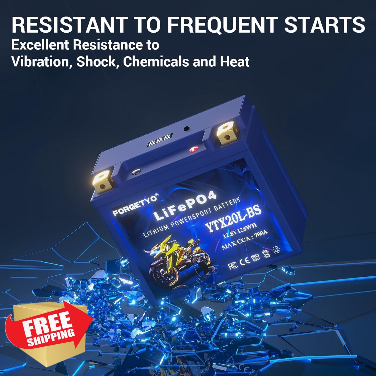 Forgetyo YTX20L-BS Motorcycle Battery Blue LiFePO4 700A ATV Jet Ski