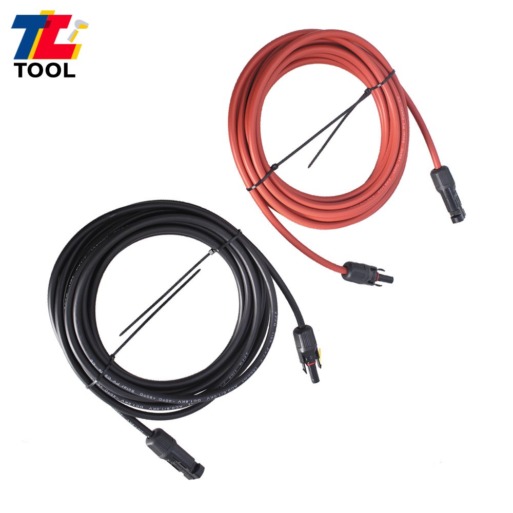 1 Pair Solar Panel Extension Cable Wire Connector 20 Feet Black + Red 6mm²/10AWG