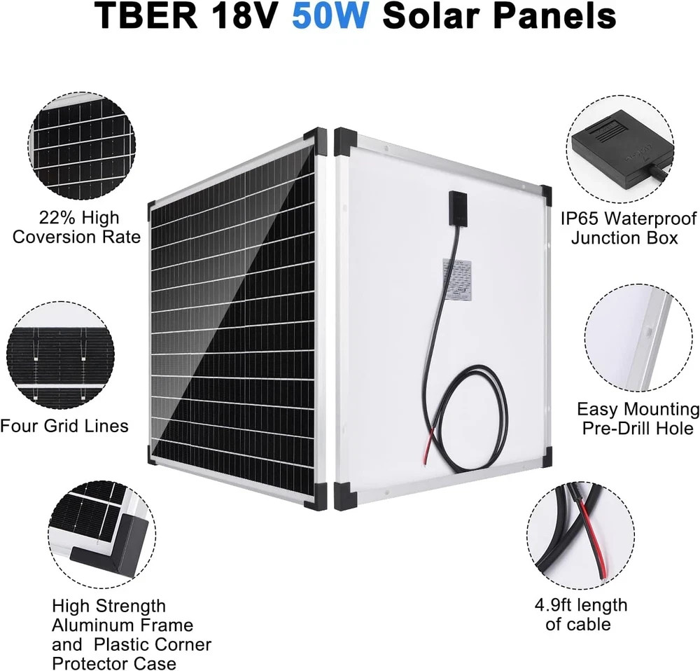 50W Solar Panel Kit with 10A Controller for RV, Boat, and Off-Grid Use