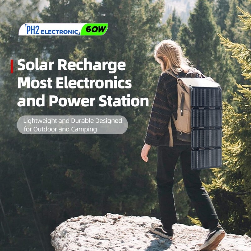 60w Portable Foldable Solar Panel Kit (18V,10.5x16inch,4lb),Solar Controller