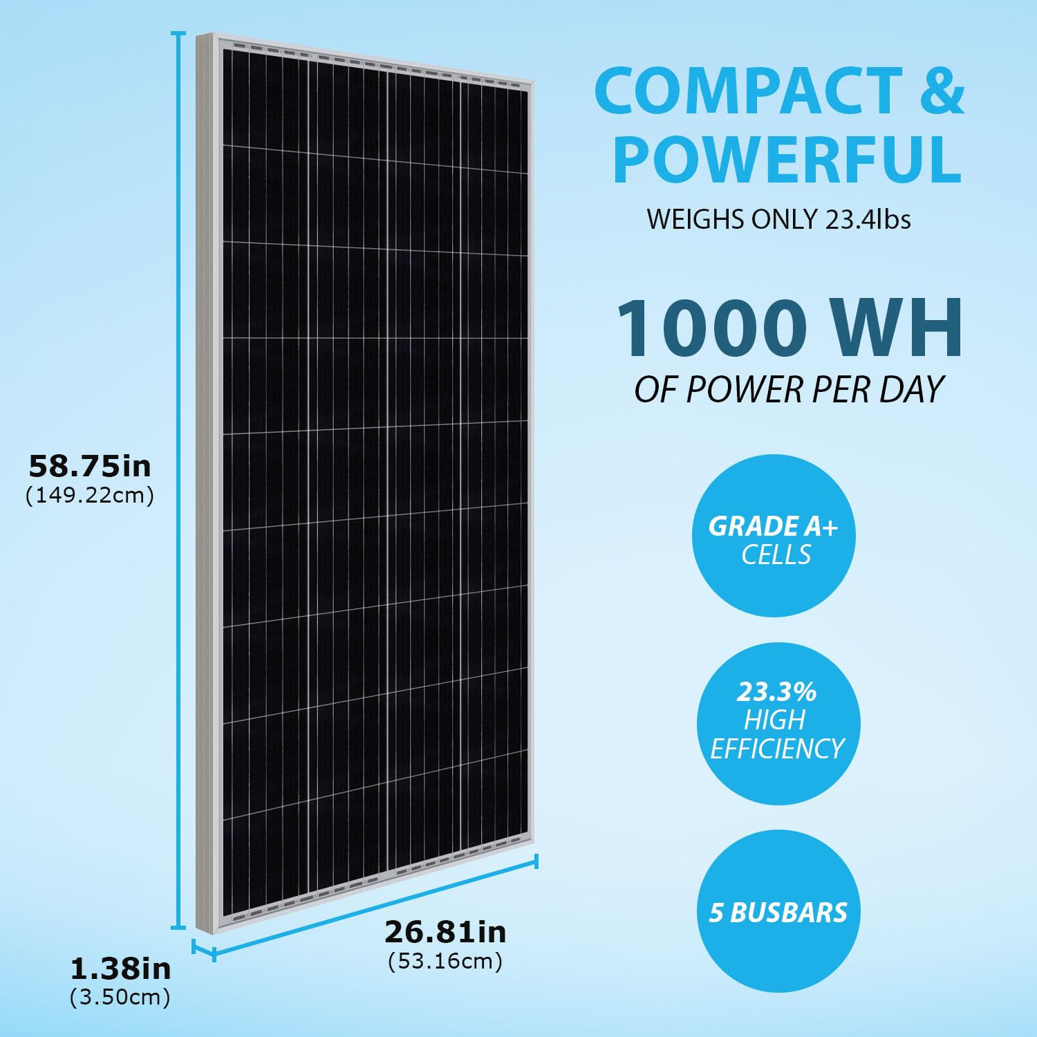 200 Watt 12 Volt, High Efficiency Monocrystalline Solar Panel with Solar Connect