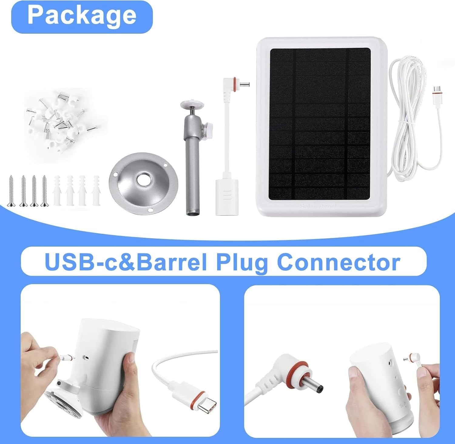 Solar Panel for Ring Camera(2Nd Generation), 2 Pack 5W Solar Panel with 10FT/3M