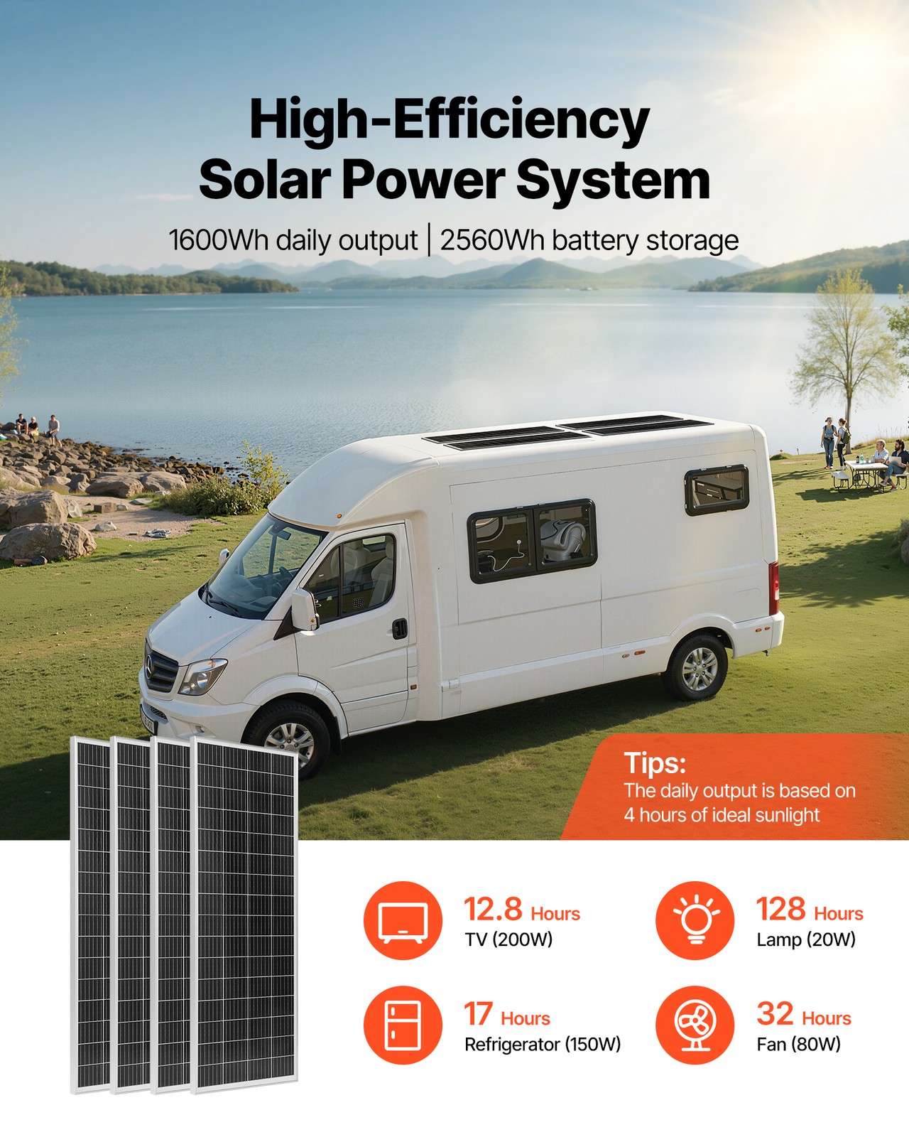 VEVOR 400W 12V Complete Solar Power Kit Solar Panels Battery Controller Inverter