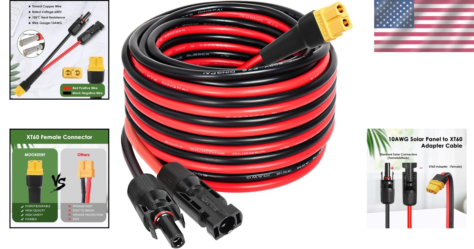 Efficient 25FT Solar to XT60 Extension Cable – Ideal for Camping and Travel