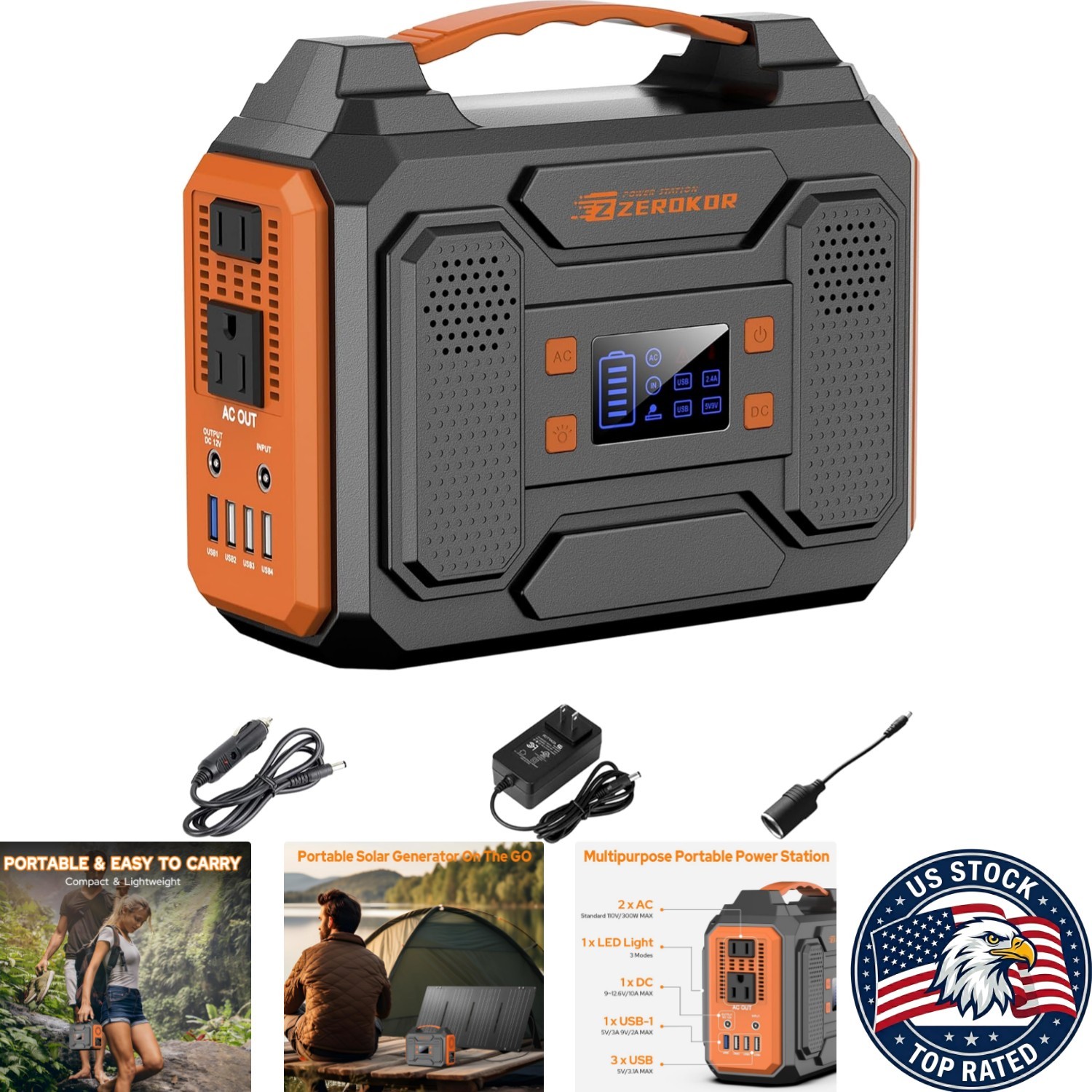 280Wh AC Outlet Power Bank – 300W Generator with LED Flashlight for Adventurers