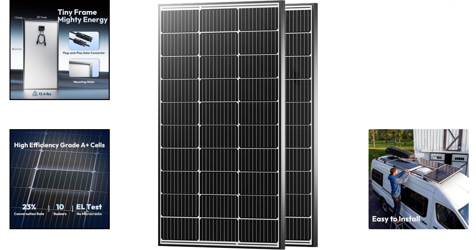 200W High Efficiency Solar Panel Set – 2PCS Monocrystalline for Off-Grid Use