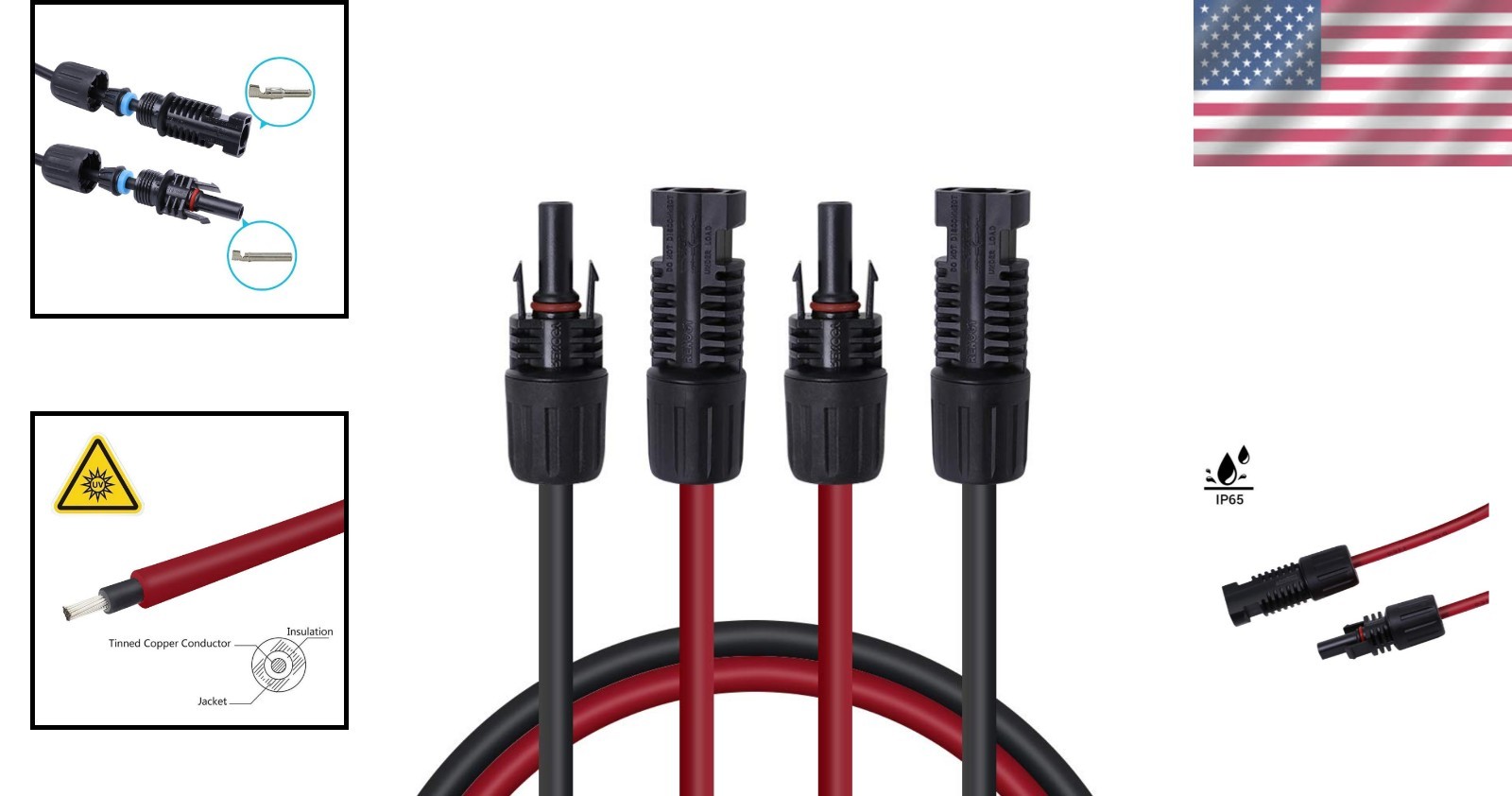 Certified 5Ft 12AWG Waterproof Solar Extension Cable with Male-Female MC4