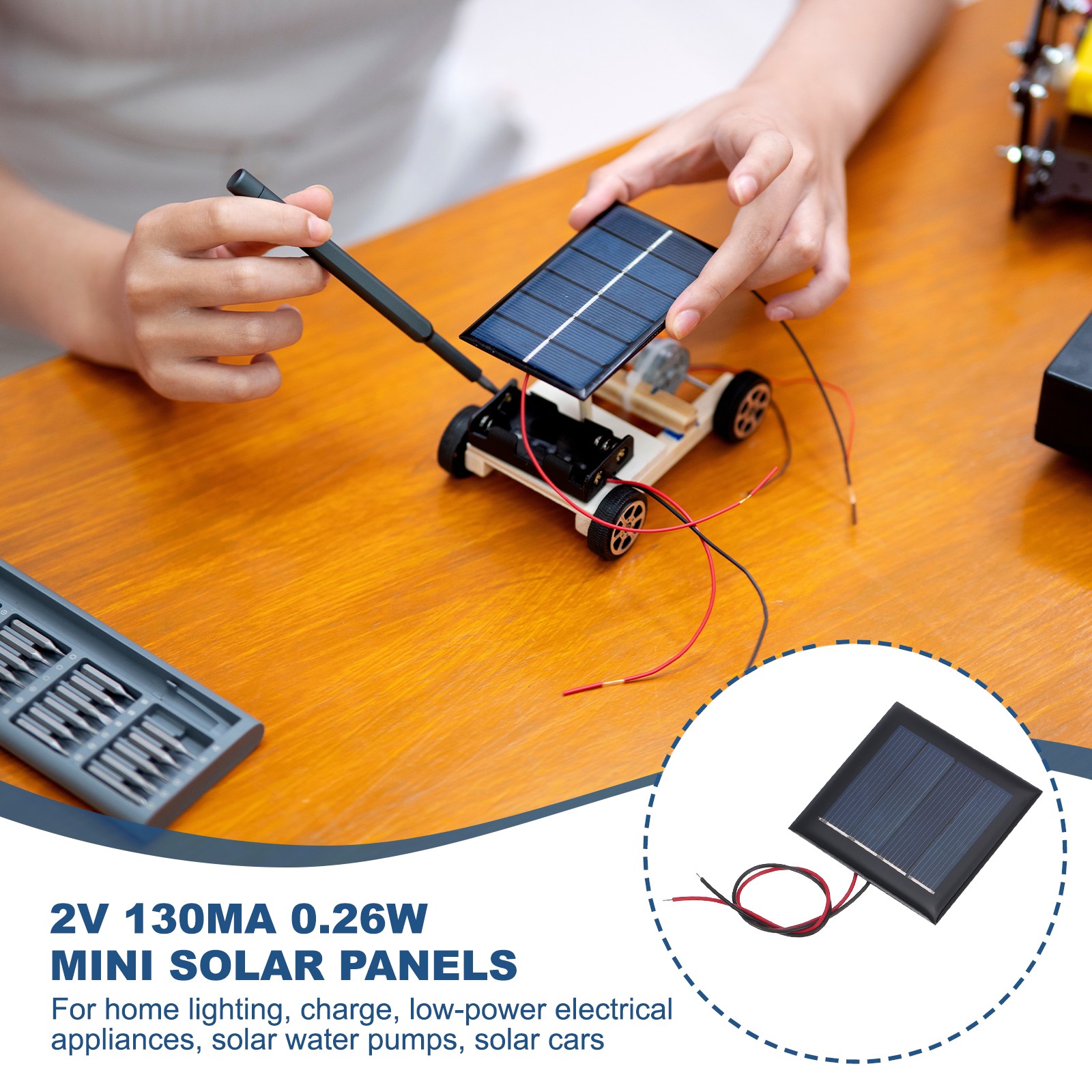 15 Pcs 2V 0.26W 130mA Mini Solar Panels with 2 Cable 54mm x 54mm