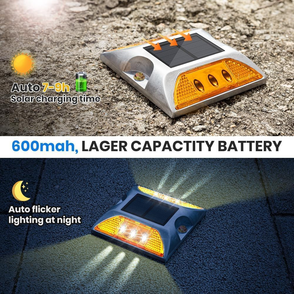 High Brightness Solar Road Markers – Waterproof Reflective Lights (6 Pack)