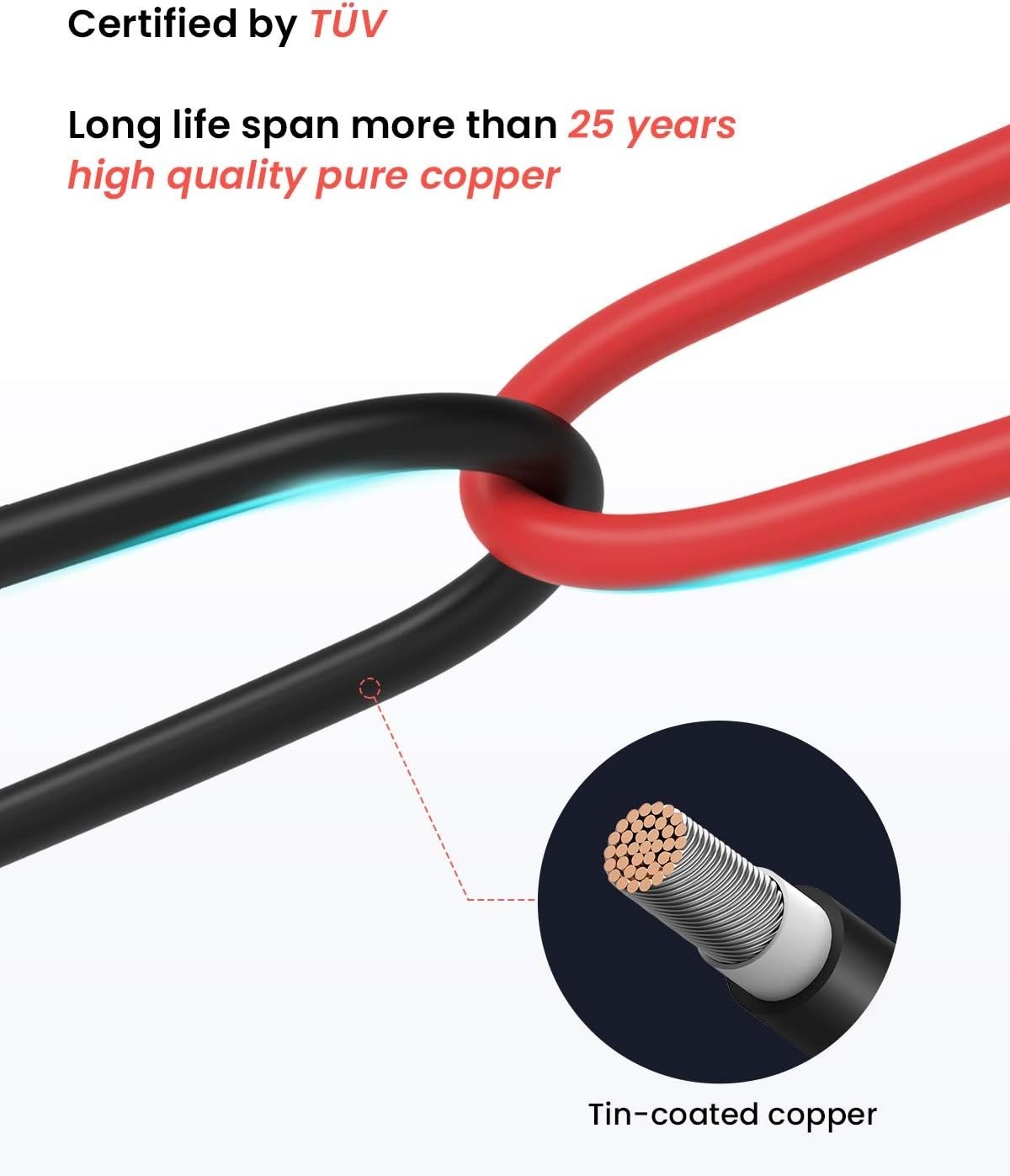 50FT 10AWG Solar Panel Extension Cable – Copper with Adaptive Connectors