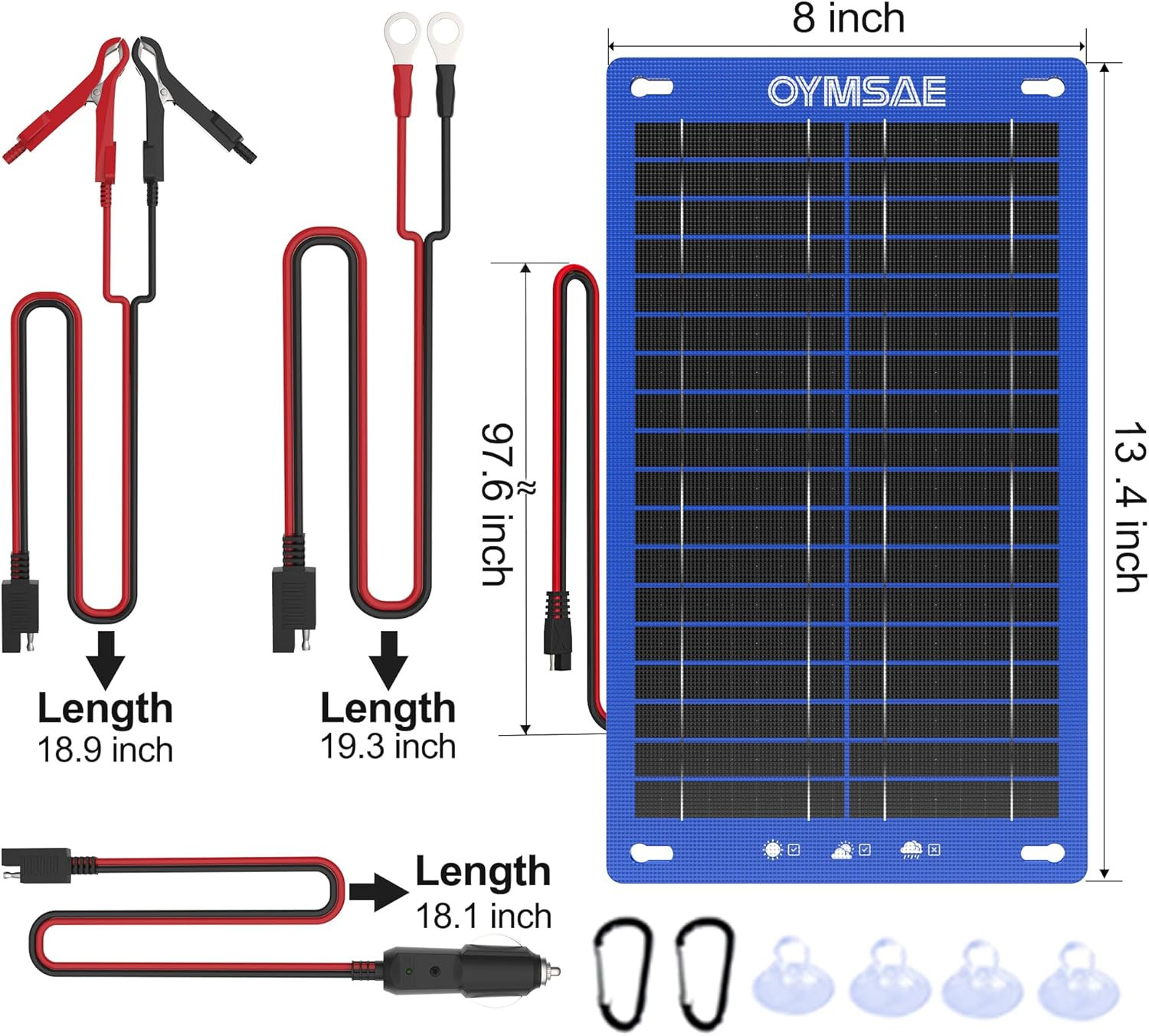 OYMSAE 12W Solar Car Battery Charger Portable 12V Trickle Battery Charger & Main