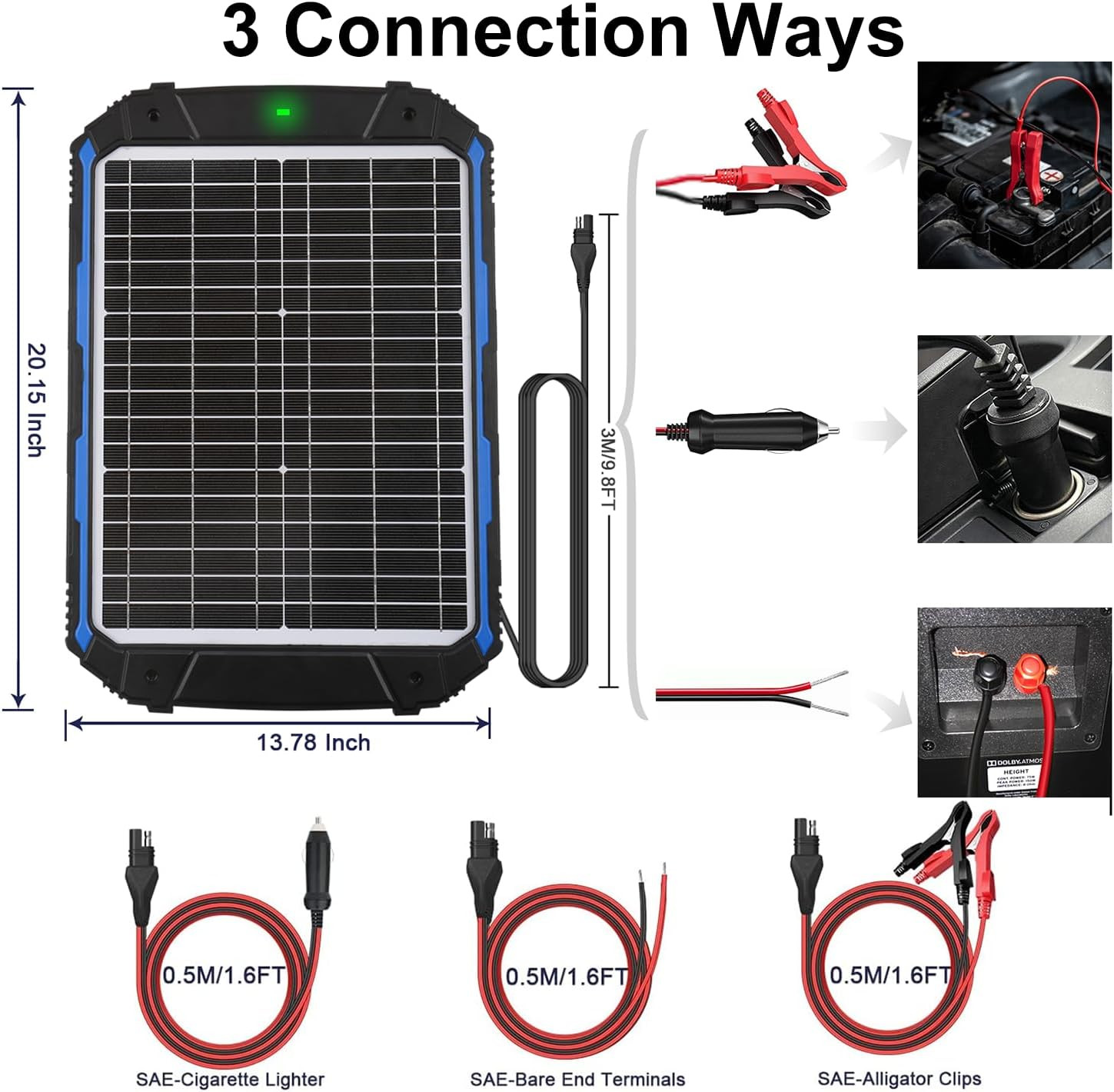 20W 12V Solar Battery Trickle Charger & Maintainer PRO, Built-In Intelligent MPP