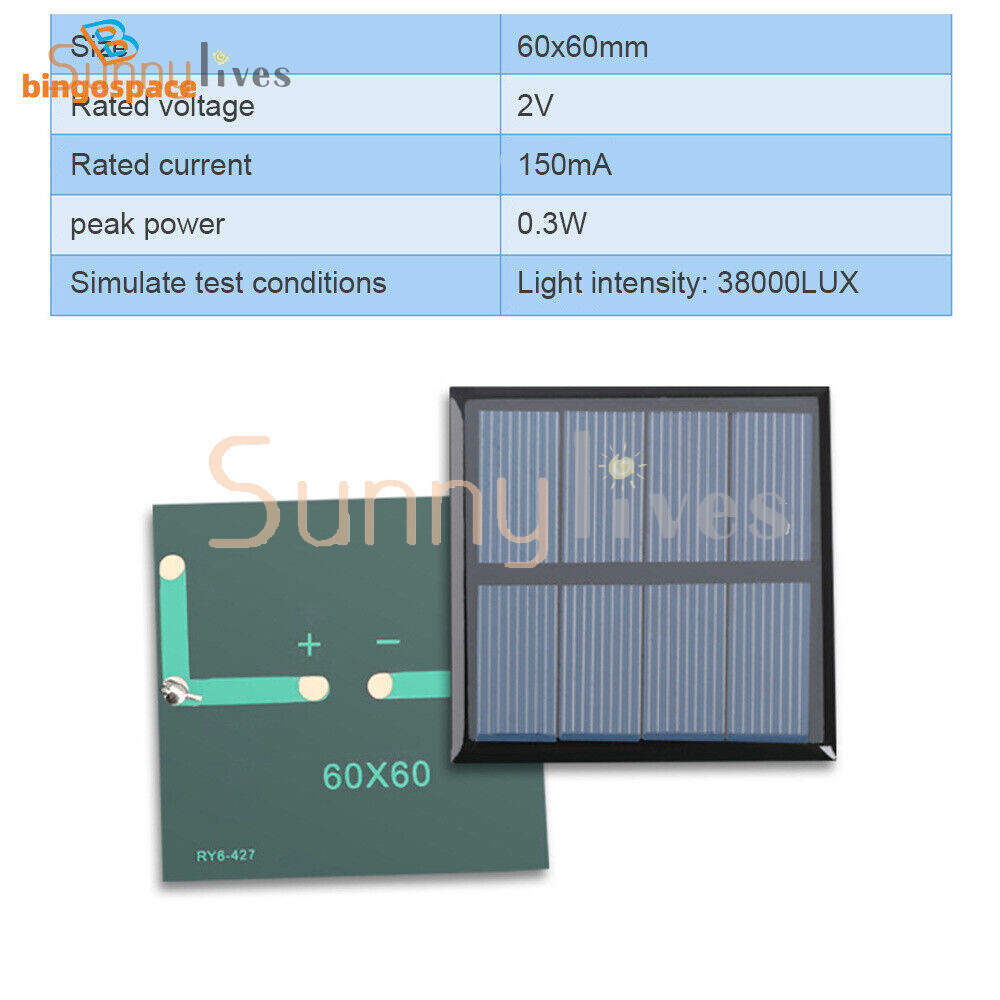 2V/5V/6V/12V Monocrystalline Solar Panel Module For Motor Toys Lawn Lamp New