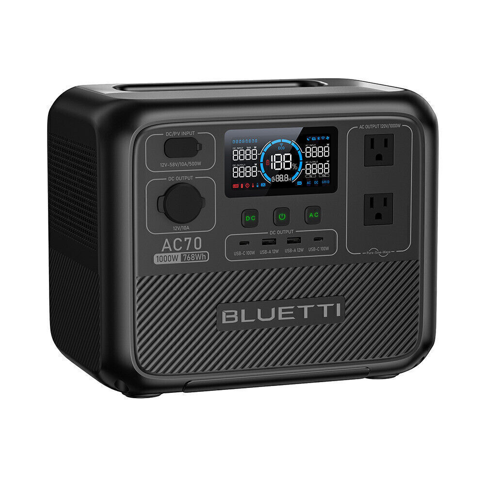 BLUETTI AC70 1000W/768Wh Portable Power Station+Optional Solar Panel