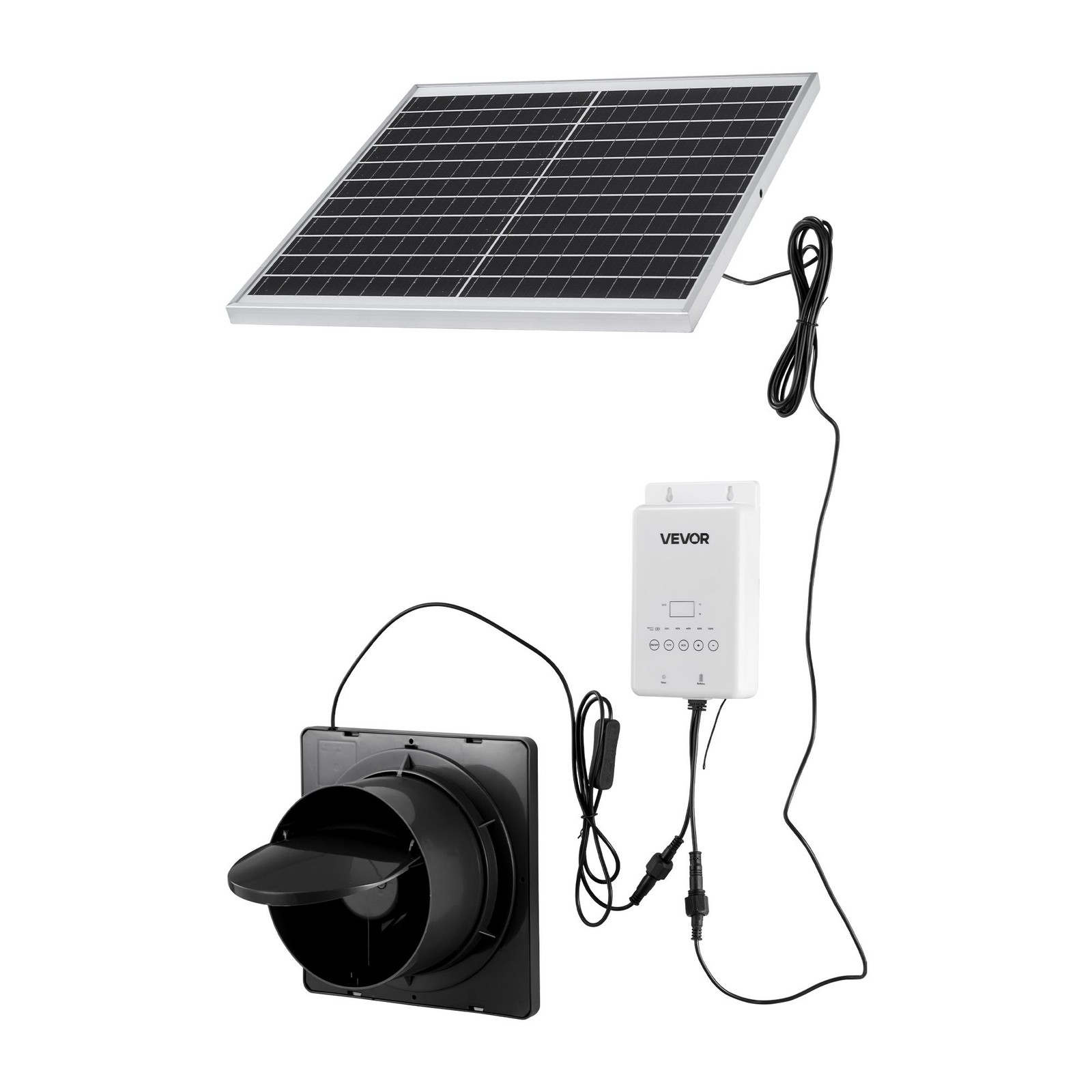 Solar Powered Fan, 20W Solar Panel with Battery Storage, 220 CFM Airflow