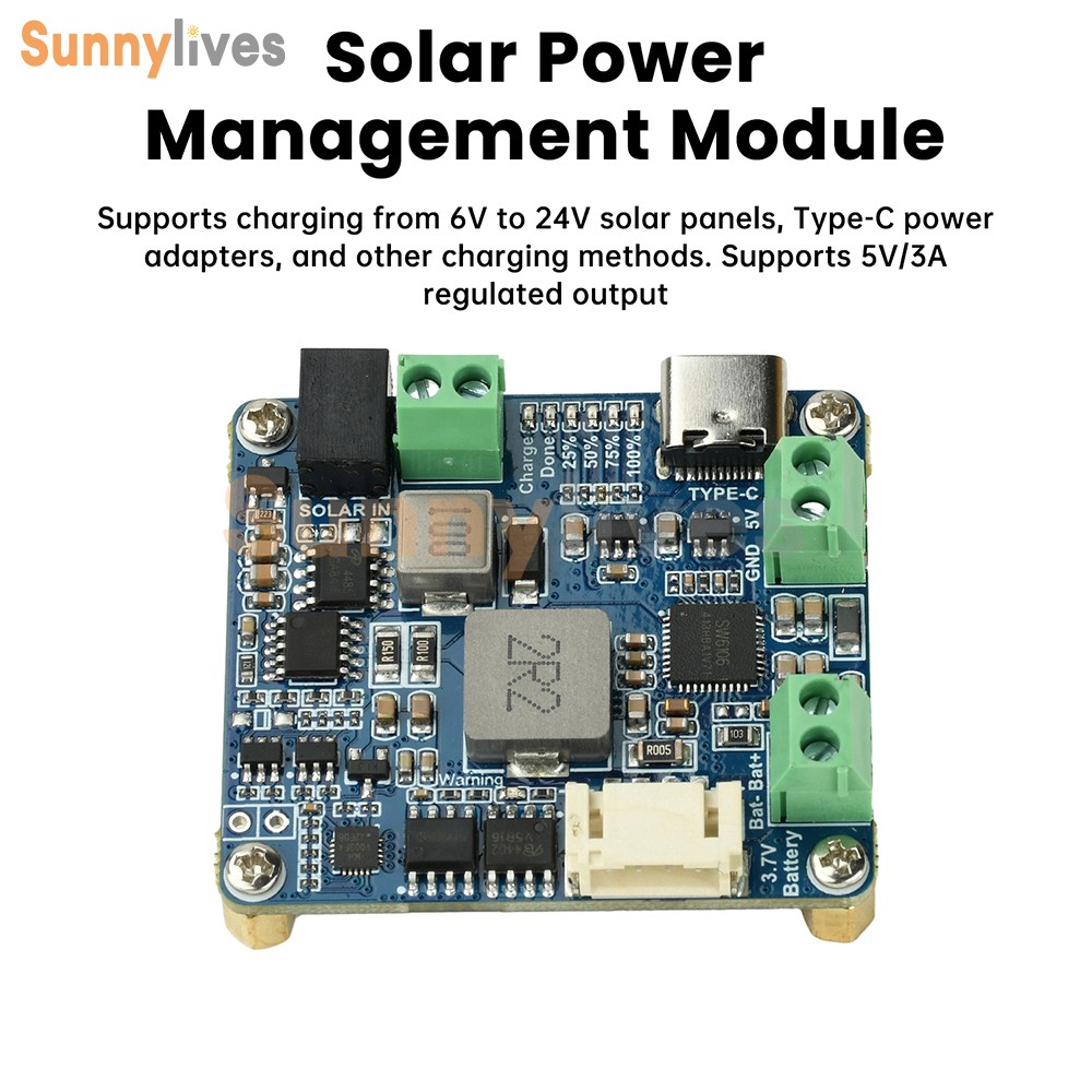 6-24V Solar Panel Power Management Module 5V 3A Supports MPPT, PD QC FCP SFCP