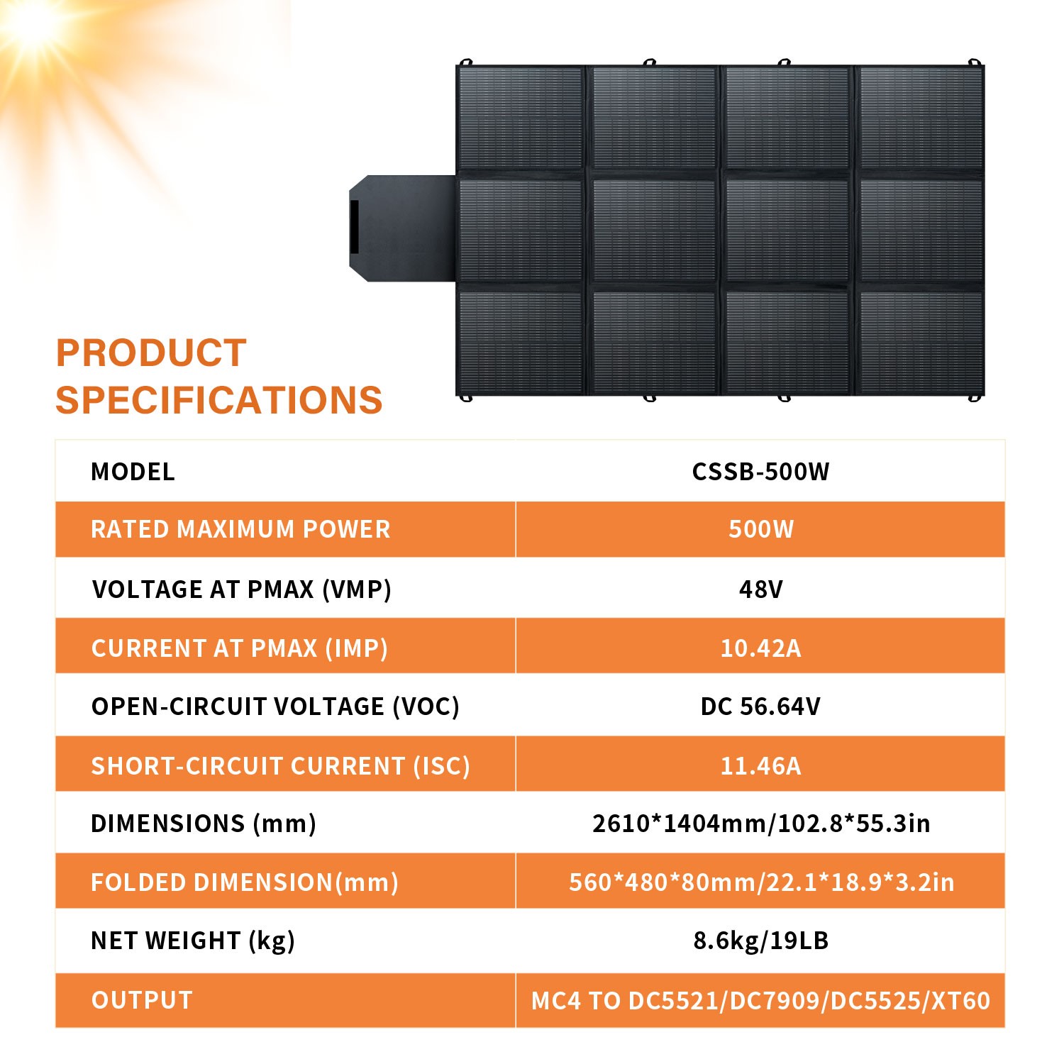 500W Foldable Portable Solar Panel kit for Power Station Charging Camping Mono