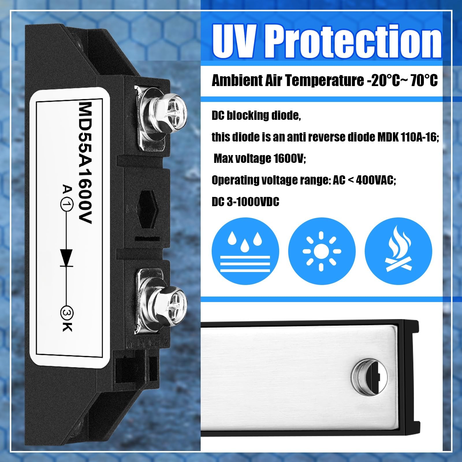 Yexiya 1 Pcs MD 55A (50Amp)-16 Solar Diode, DC Blocking Unidirectional…
