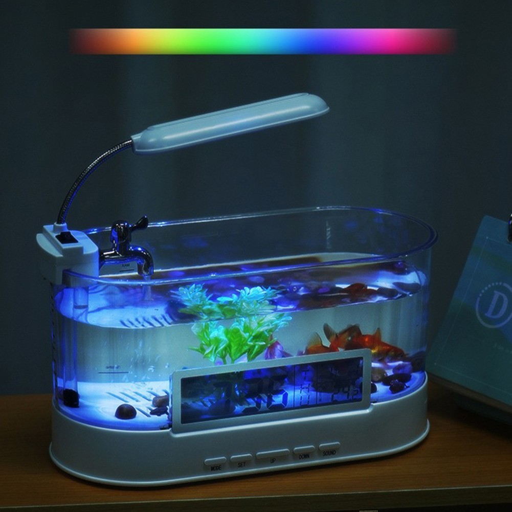 LED Desk Lamp Fish Tank with Smart Alarm Clock and Water Circulation System