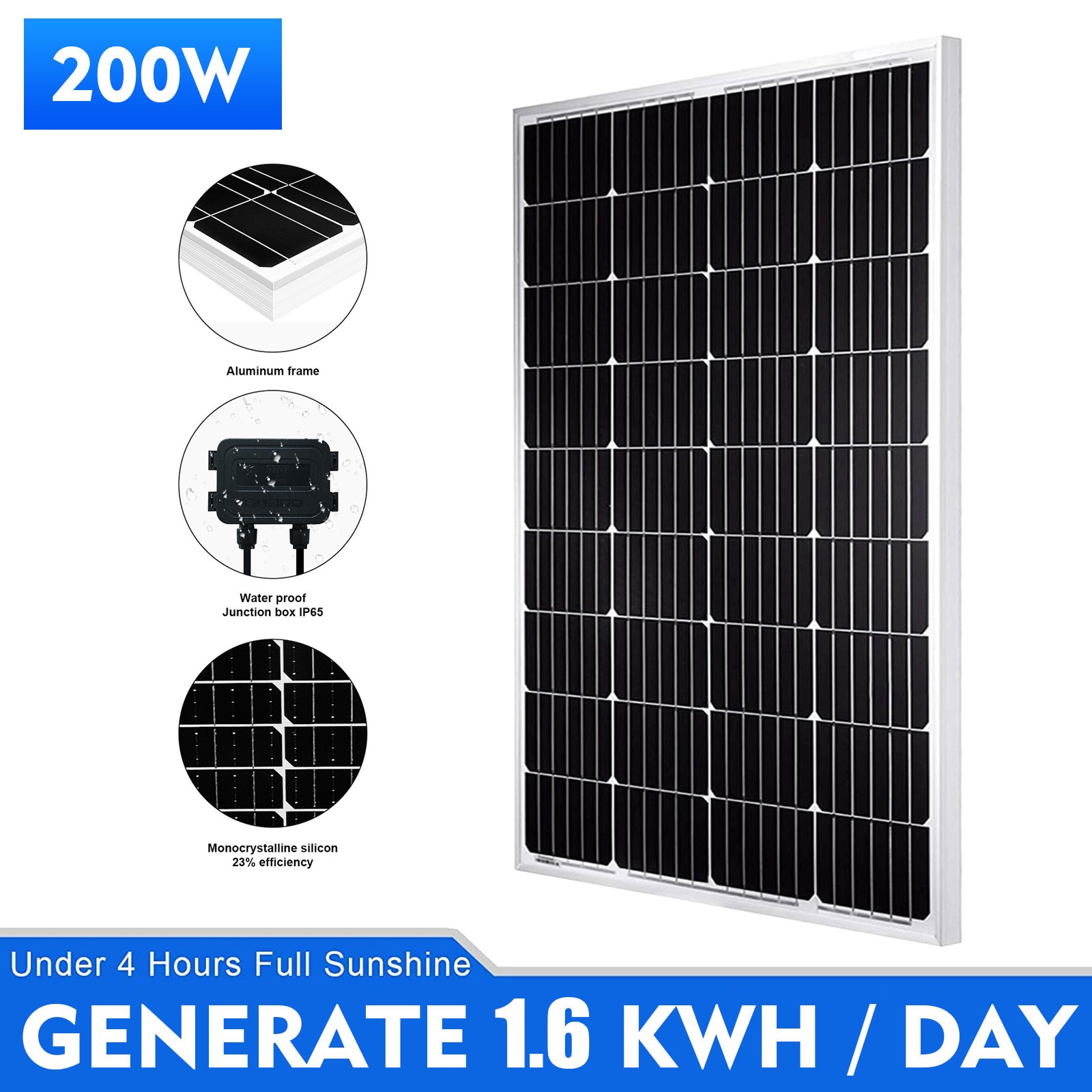 200W-1000W 1200W Solar Panels Monocrystalline Off-Grid RV Marine Home Camping