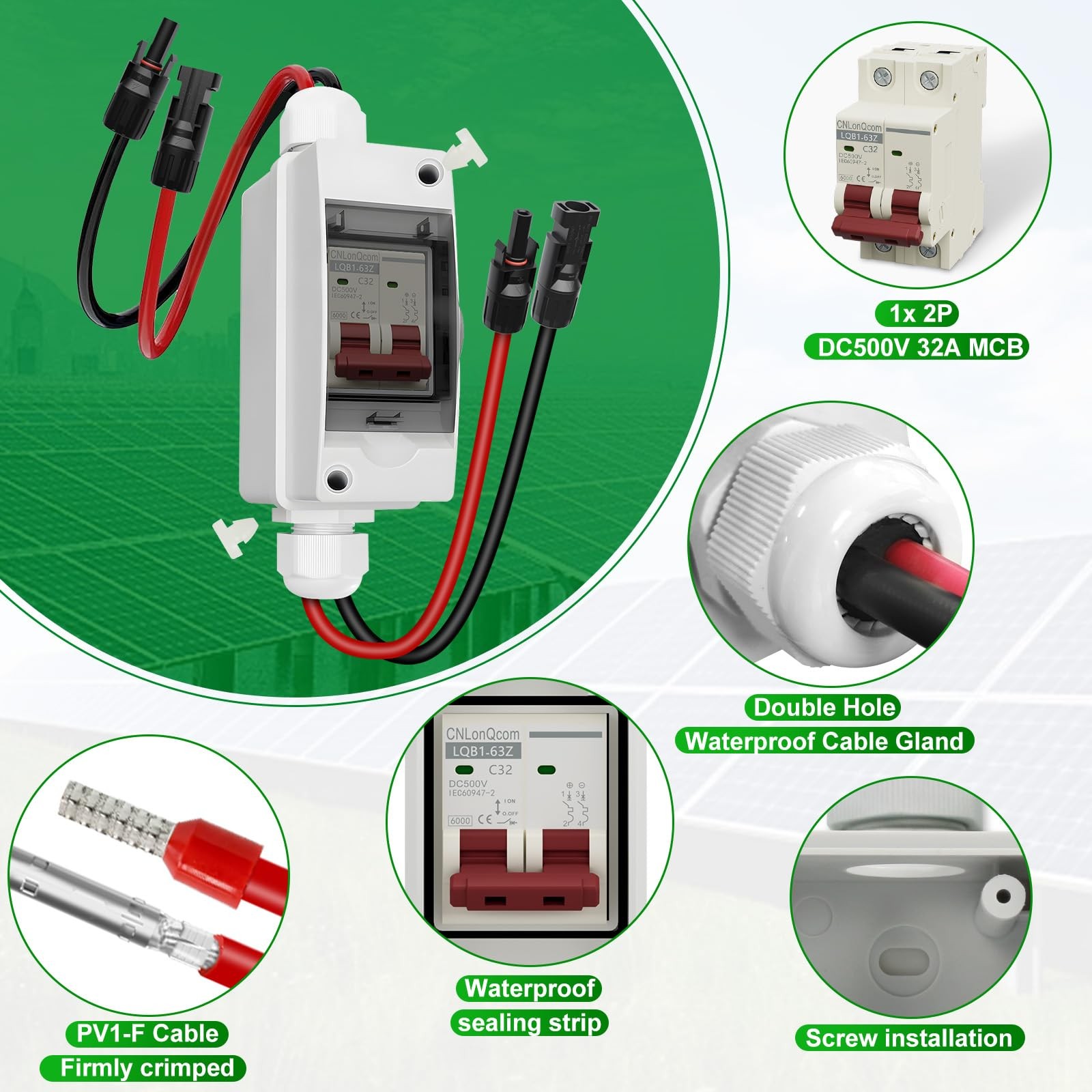 Solar Panel Disconnect Switch 32 Amp 500V DC Miniature Circuit Breaker with P…