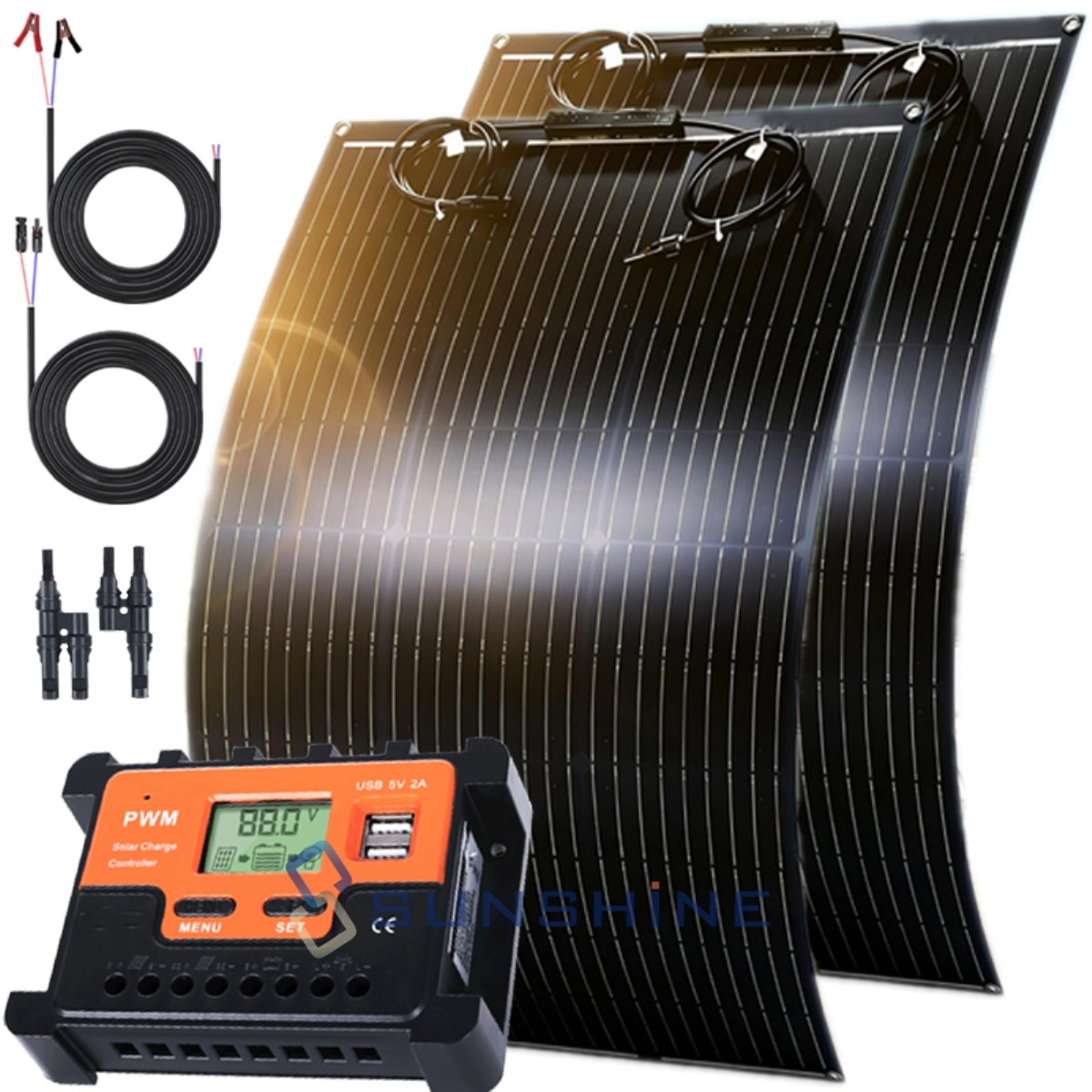 200W Ultra-Flexible Solar Panel Kit Bendable Mono Off-Grid Charger for Marine RV