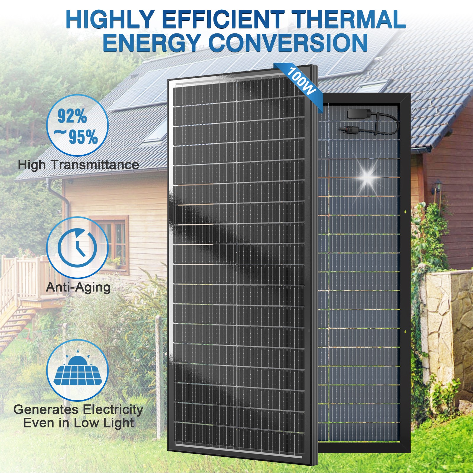 2Pack 100W Bifacial 200W Solar Panel Mono 18V 18BB N-Type PV Home RV Off Grid US