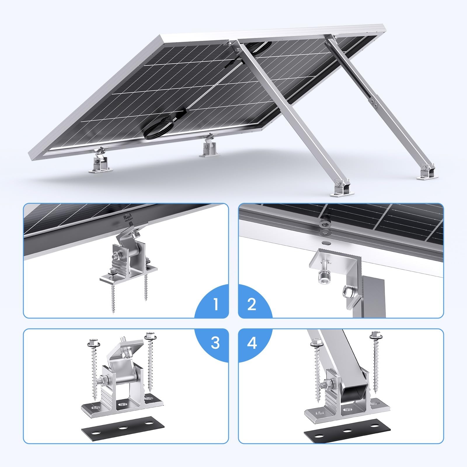 Adjustable Solar Panel Tilt Mount Brackets, Aluminum, 15°-30° for 50-400W, RV, B