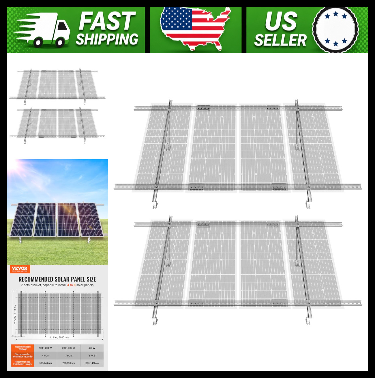 VEVOR Adjustable Solar Panel Mounting Brackets for 4-8 Panels