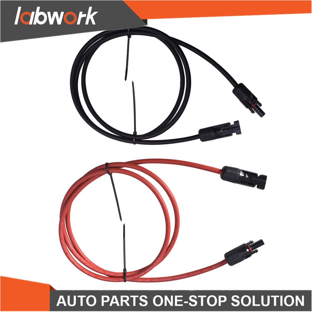 Labwork Solar Panel Extension Cable Wire Connector 12AWG 10ft Black + Red 1Pair