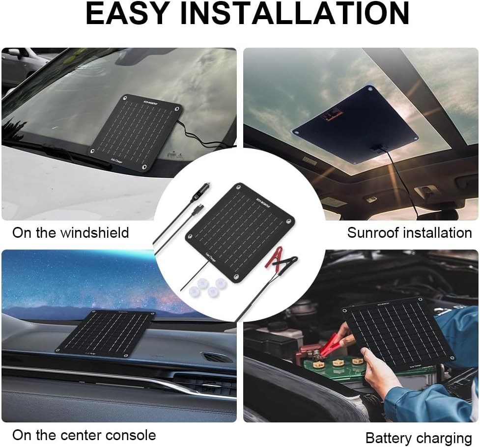 Easy Install 10W Solar Trickle Charger for Cars, Trucks, and Boats – Waterproof