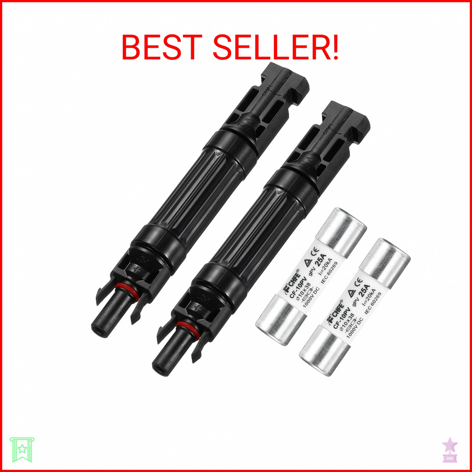 MECCANIXITY 2 Pcs Solar Fuse Holder 25A 1000V Waterproof PV in-Line Fuse Holders
