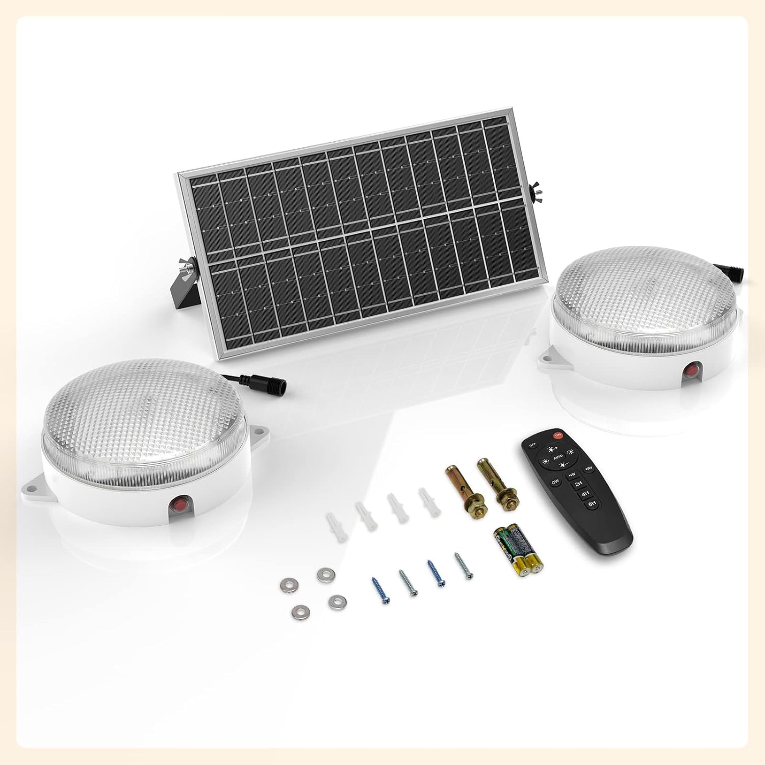 2-Pack Solar Ceiling Lights, 120LED Indoor/Outdoor Shed Lights with Remote