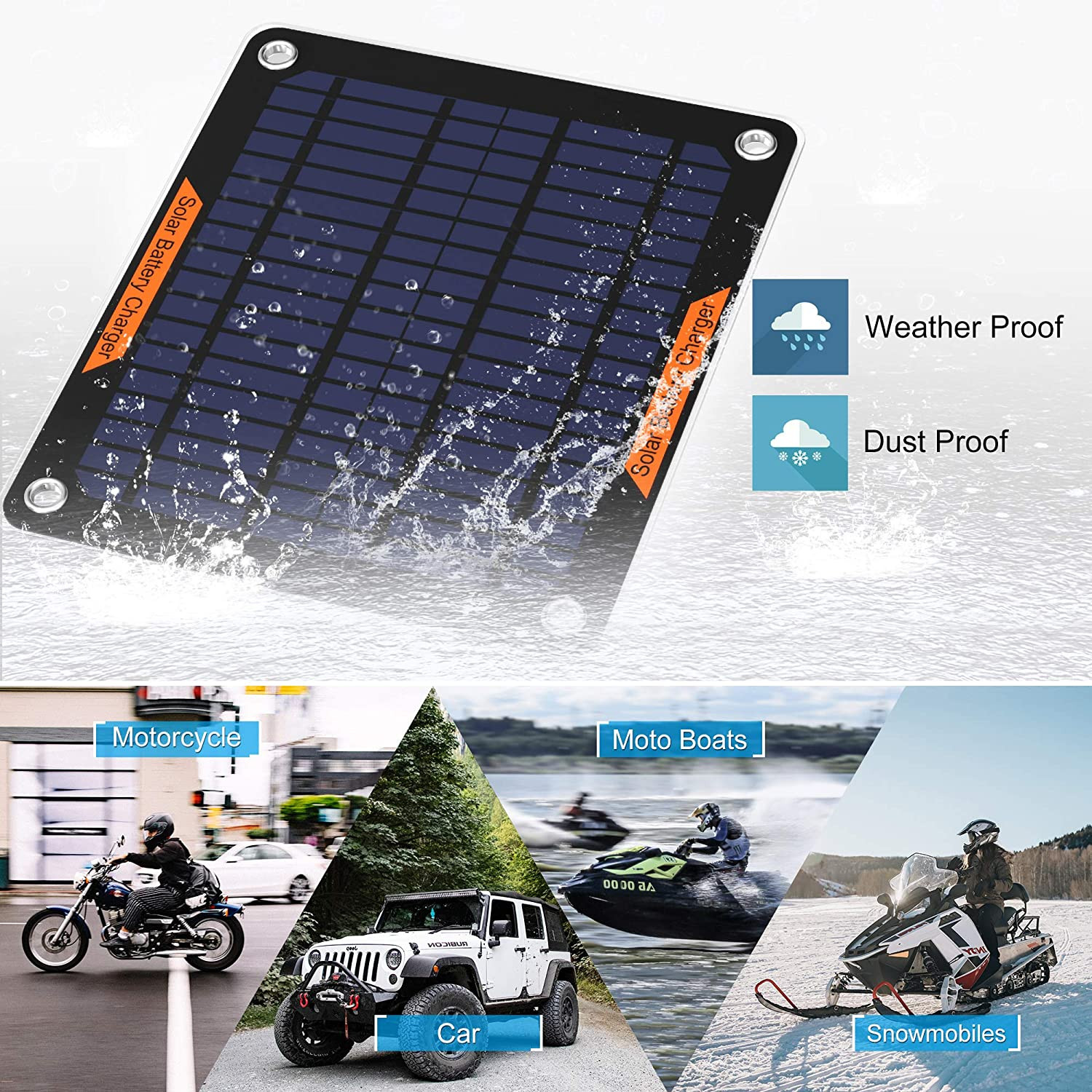 12V Coche Solar Moto Barco ATV Marino RV Remolque Cargador Para Bateria Goteo
