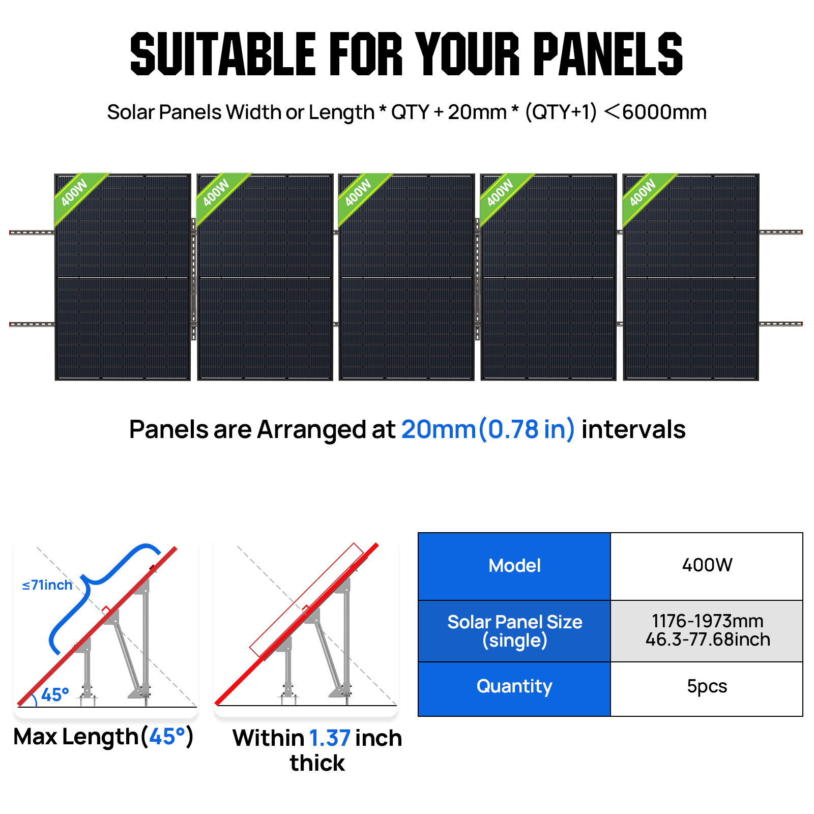 ECO-WORTHY Adjustable Solar Panel Mounting Brackets Kit System for 8PCS Panels