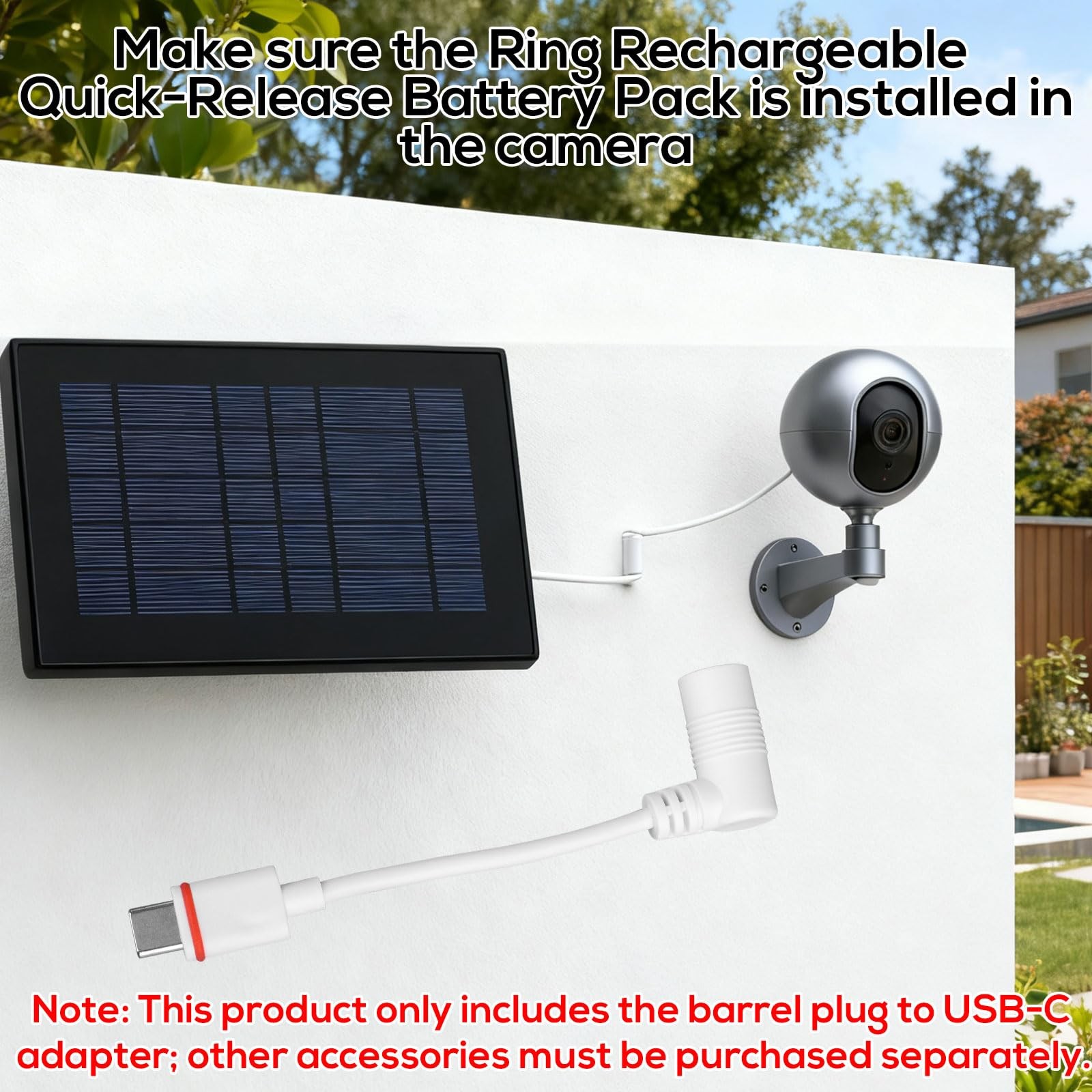 2pcs Barrel Plug to USB-C Power Adapter for Ring Solar Panel USB-C Security …