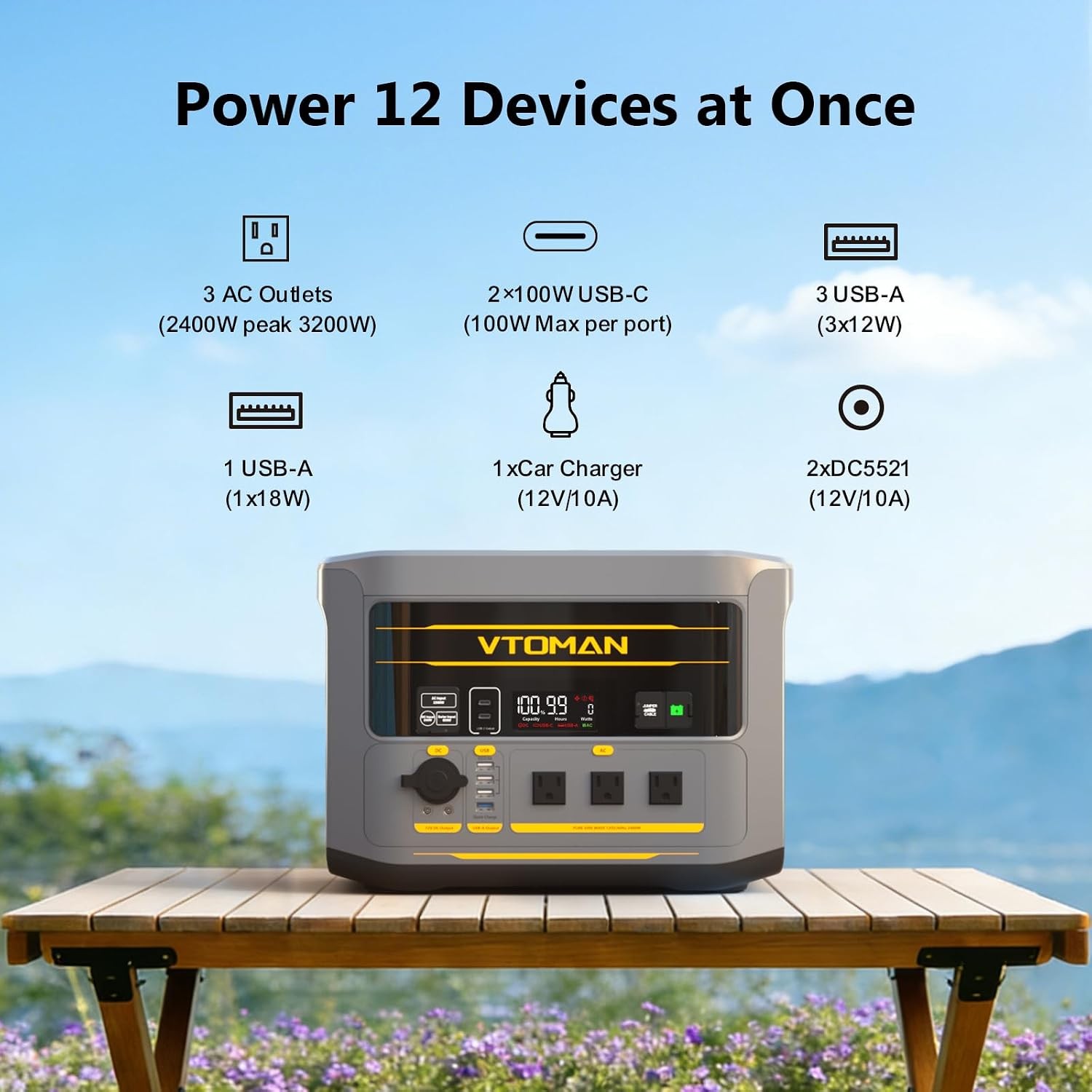 VTOMAN FlashSpeed 2400 Portable Power Station, 1408Wh LiFePO4 Battery 2400W